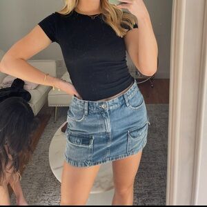 Denim Cargo Mini Skirt